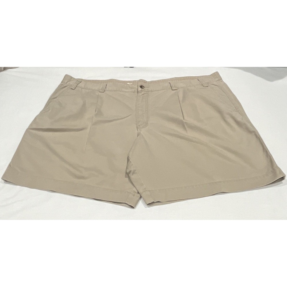 Eddie Bauer Mens Pleated Chino Shorts Khaki Tan Cotton Elastic Waist Size 46